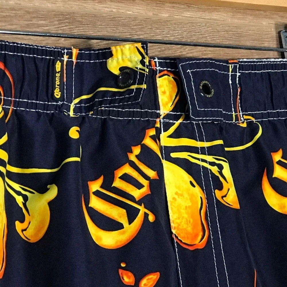 Corona Extra Mens Hawaiian Swim Board Shorts Unlined Size Medium Blue Yellow‎